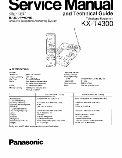 panasonic KX-T4350 SERVICE MANUAL, SAME AS 4300